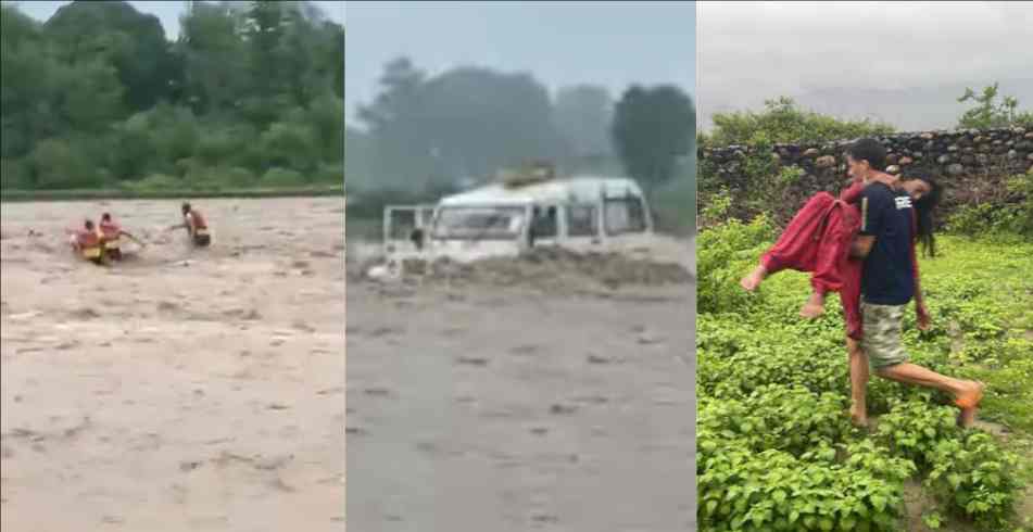 बारिश के दौरान उफना नाला पार करने की कोशिश में जीप 9 सवारों सहित बह गयी, महिला की मौत, 2 की तलाश अभी भी जारी